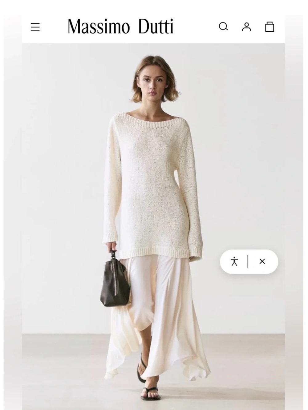 Massimo Dutti NWT combined asymmetric midi dress long sleeve dress ecru 6628/51